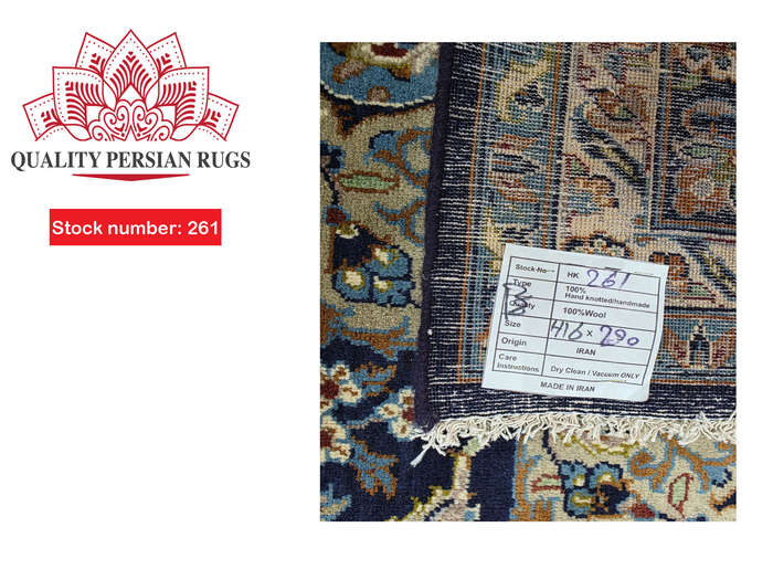 Gorgeous Pre-loved Navy Kashan Carpet 416 x 290cm