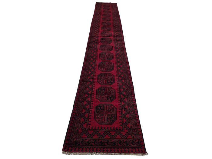 Incredible Elephant foot design Red Afghan Runner 589 x 77 CM