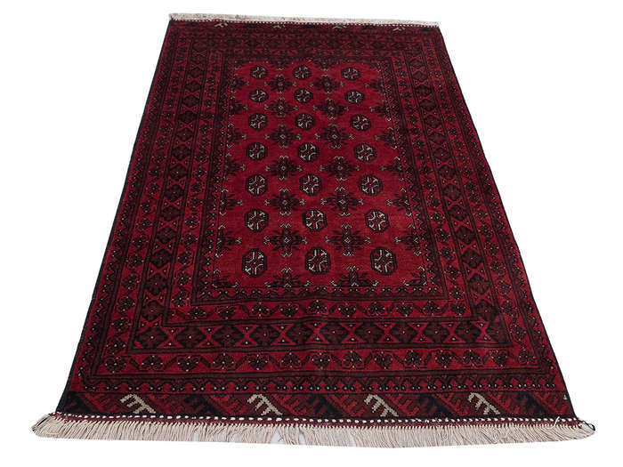 Beautiful Red Afghan Bukhara Design Carpet 186 x 123 CM