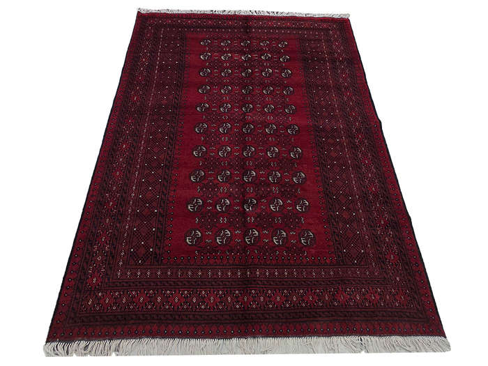 Stunning Red Afghan Hand-knotted Bukhara Carpet 241 x 182 CM