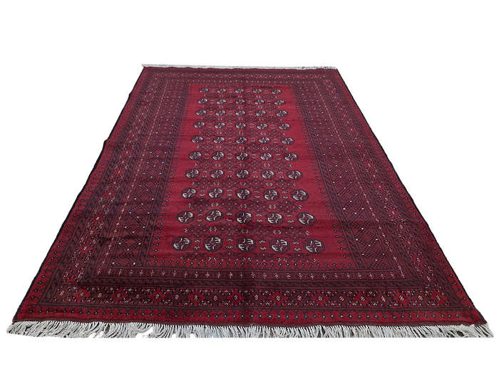 Stunning Red Afghan Hand-knotted Bukhara Carpet 241 x 182 CM