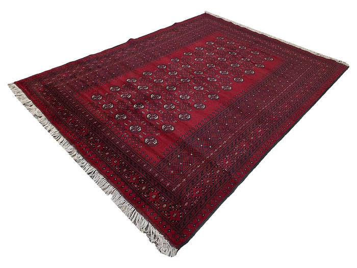 Stunning Red Afghan Hand-knotted Bukhara Carpet 241 x 182 CM