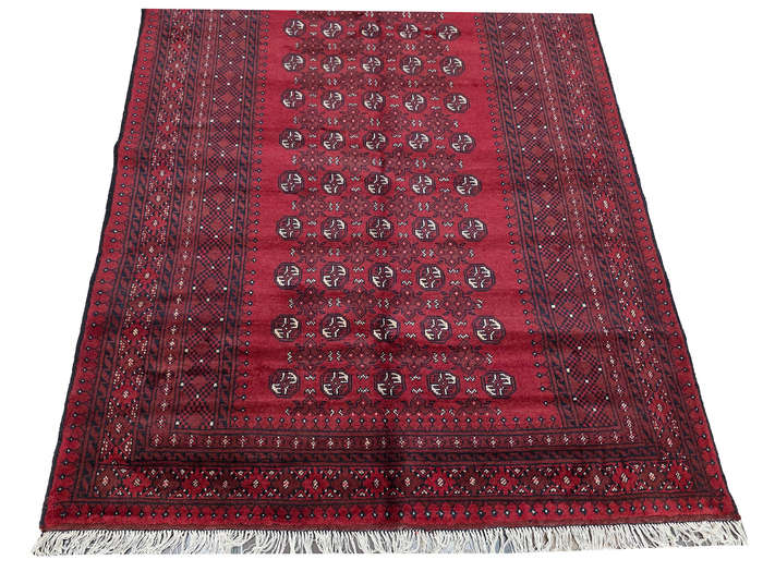 Stunning Red Afghan Hand-knotted Bukhara Carpet 241 x 182 CM