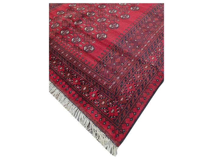 Stunning Red Afghan Hand-knotted Bukhara Carpet 241 x 182 CM