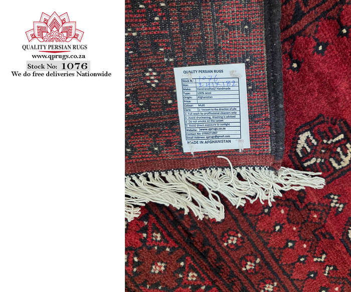 Stunning Red Afghan Hand-knotted Bukhara Carpet 241 x 182 CM