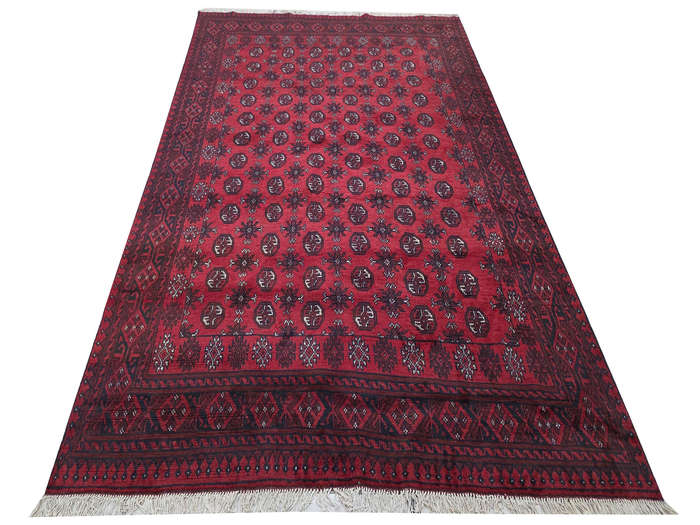 Red Afghan Bukhara Design Carpet 287 X 193 cm