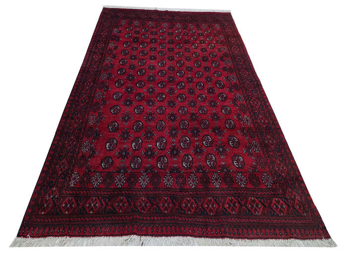Red Afghan Bukhara Design Carpet 287 X 193 cm