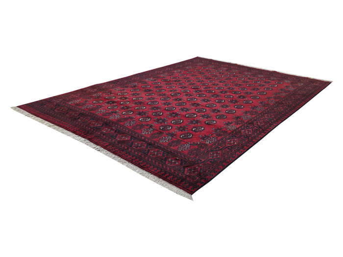 Red Afghan Bukhara Design Carpet 287 X 193 cm