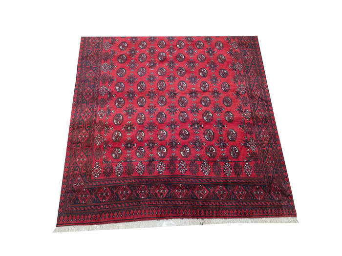 Red Afghan Bukhara Design Carpet 287 X 193 cm