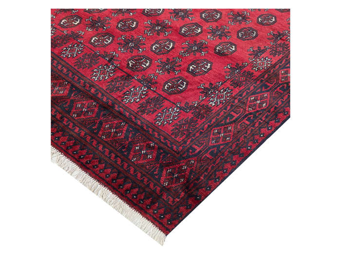 Red Afghan Bukhara Design Carpet 287 X 193 cm