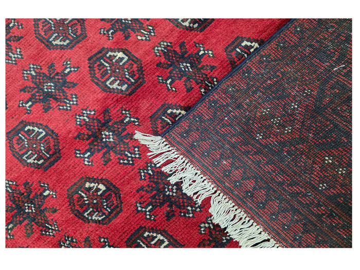 Red Afghan Bukhara Design Carpet 287 X 193 cm