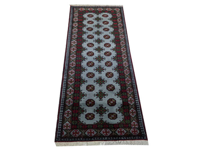 Blue Hand-knotted Kunduz Bukhara Carpet 252 x 82cm