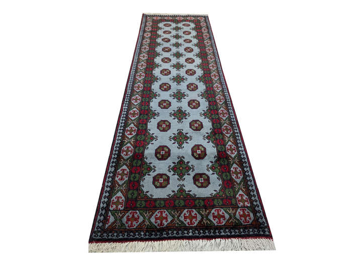 Blue Hand-knotted Kunduz Bukhara Carpet 252 x 82cm