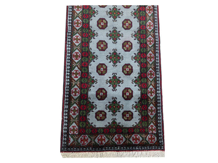 Blue Hand-knotted Kunduz Bukhara Carpet 252 x 82cm