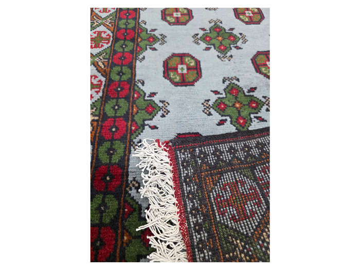 Blue Hand-knotted Kunduz Bukhara Carpet 252 x 82cm