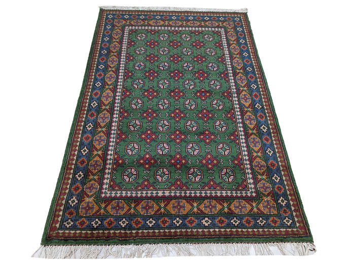 Stunning Green Afghan Kunduz Bukhara Carpet 186 x 125 CM