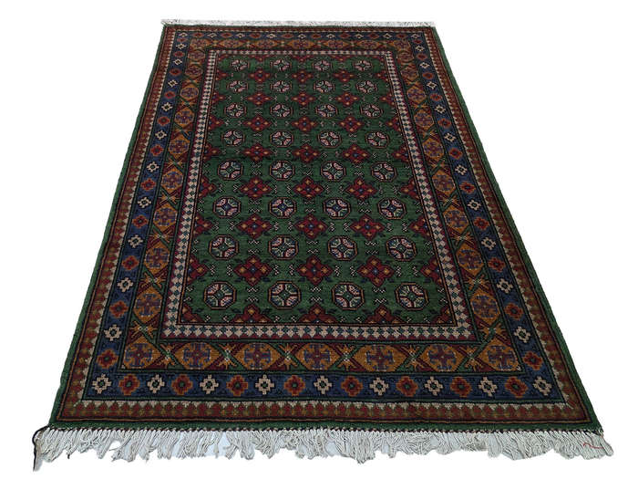 Stunning Green Afghan Kunduz Bukhara Carpet 186 x 125 CM