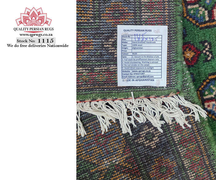 Stunning Green Afghan Kunduz Bukhara Carpet 186 x 125 CM