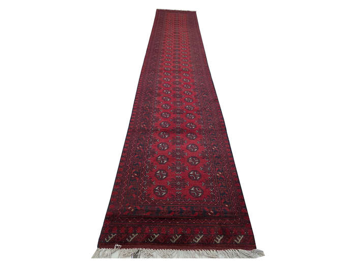 Red Afghan Hand-knotted Carpet 590 X 76cm