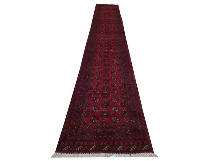 Red Afghan Hand-knotted Carpet 590 X 76cm
