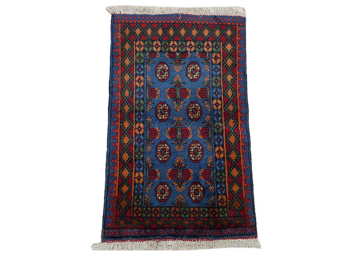 Fine Blue Afghan Kunduz Bukhara Carpet 126 X 78 CM