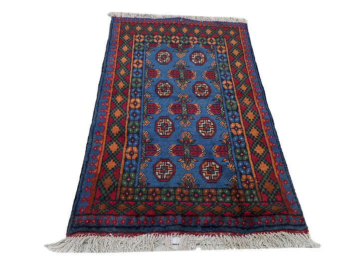 Fine Blue Afghan Kunduz Bukhara Carpet 126 X 78 CM