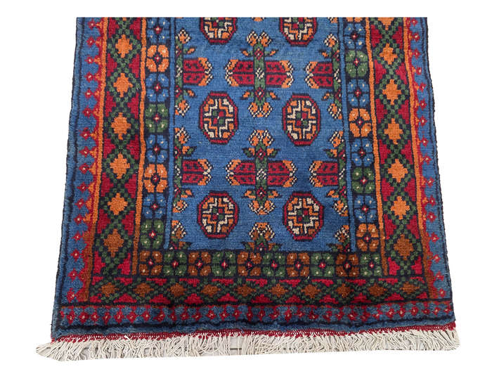 Fine Blue Afghan Kunduz Bukhara Carpet 126 X 78 CM