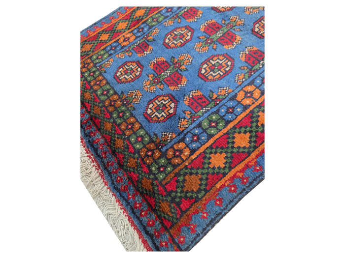 Fine Blue Afghan Kunduz Bukhara Carpet 126 X 78 CM