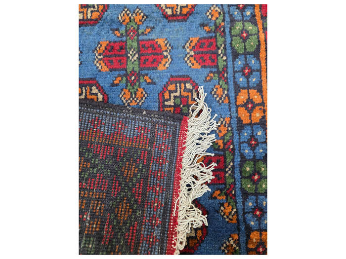 Fine Blue Afghan Kunduz Bukhara Carpet 126 X 78 CM