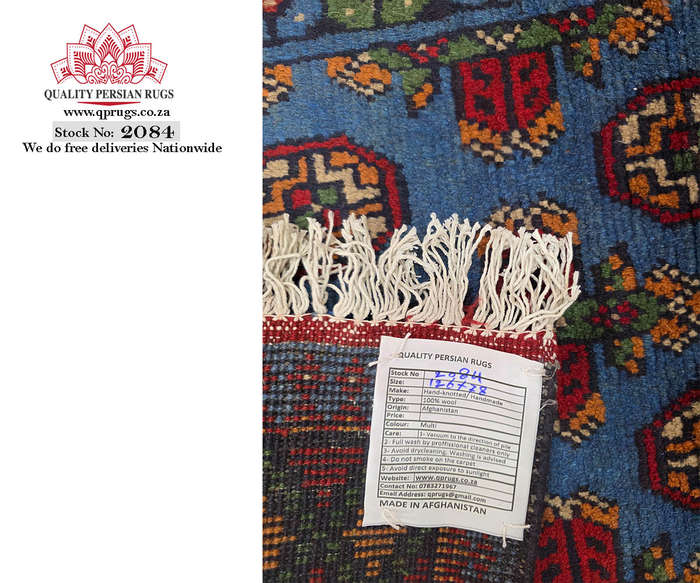 Fine Blue Afghan Kunduz Bukhara Carpet 126 X 78 CM