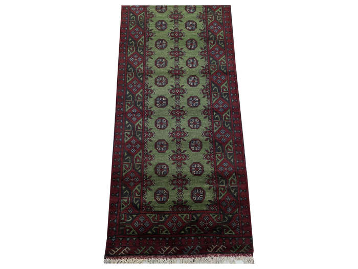 Fine green Afghan Kunduz Bukhara Carpet 579 x 78cm