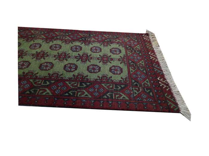 Fine green Afghan Kunduz Bukhara Carpet 579 x 78cm