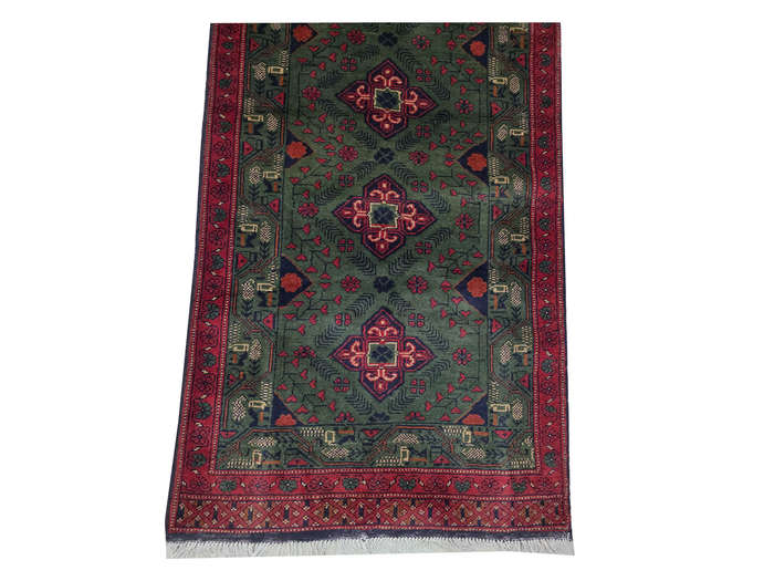 Fine green Afghan Khamyab Carpet Runner 201 X 83 cm