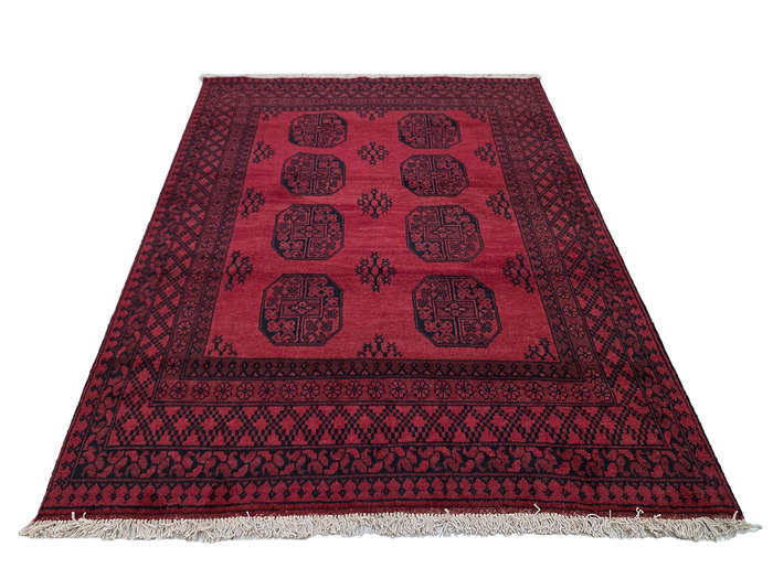 Red Afghan Elephant Foot Design Carpet 193 x 156 CM