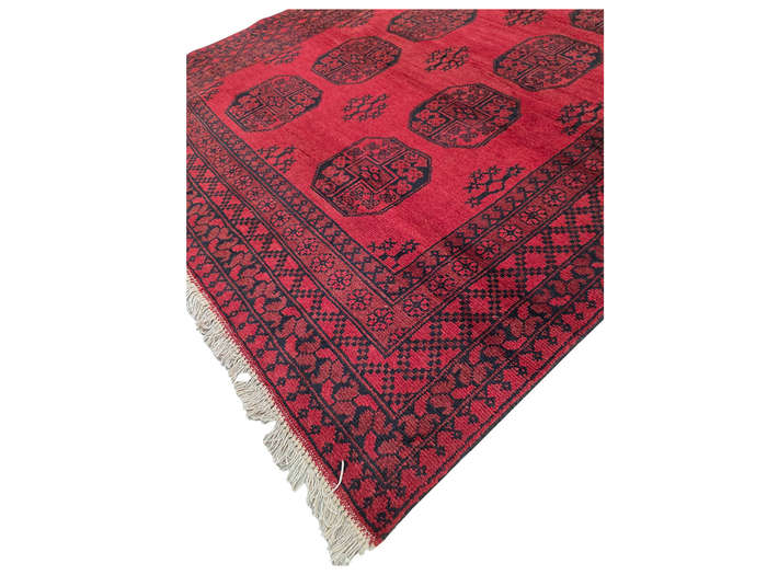 Red Afghan Elephant Foot Design Carpet 193 x 156 CM