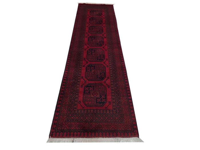 Elephant foot design Red Afghan Carpet 291 x 81cm