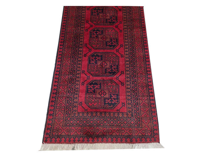 Elephant foot design Red Afghan Carpet 291 x 81cm