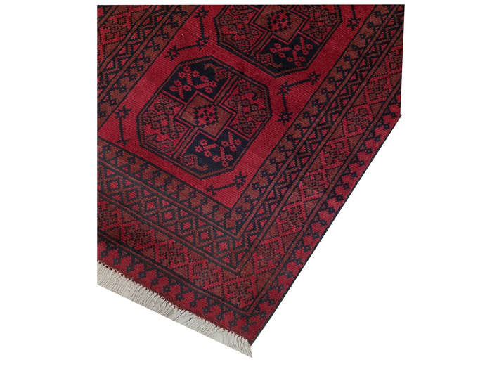 Elephant foot design Red Afghan Carpet 291 x 81cm
