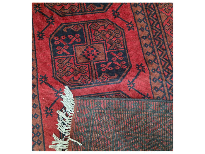 Elephant foot design Red Afghan Carpet 291 x 81cm