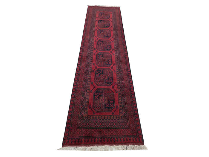 Elephant foot design Red Afghan Carpet 291 x 81cm