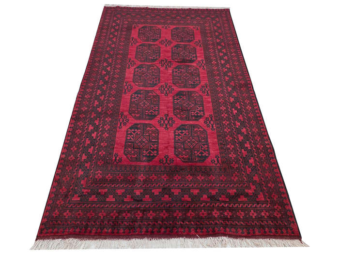 Elephant foot design Red Afghan Hand-knotted Carpet 247 x 163cm