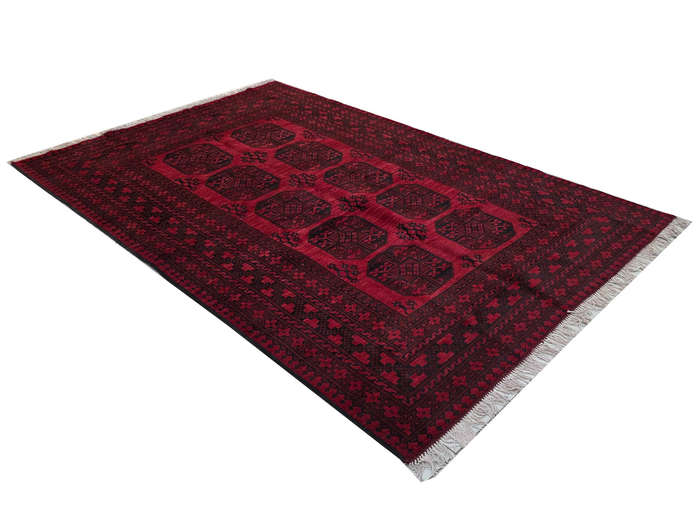 Elephant foot design Red Afghan Hand-knotted Carpet 247 x 163cm