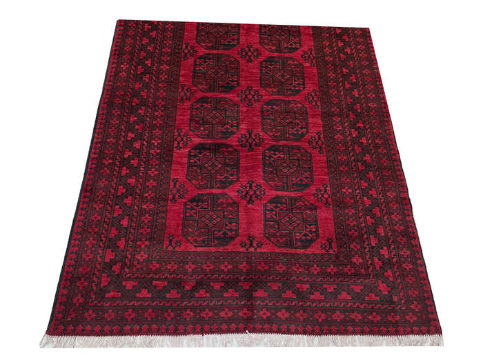 Elephant foot design Red Afghan Hand-knotted Carpet 247 x 163cm