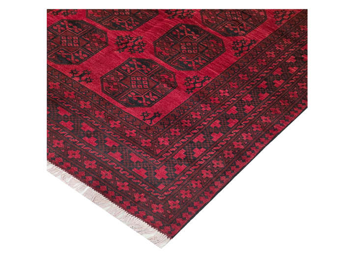 Elephant foot design Red Afghan Hand-knotted Carpet 247 x 163cm