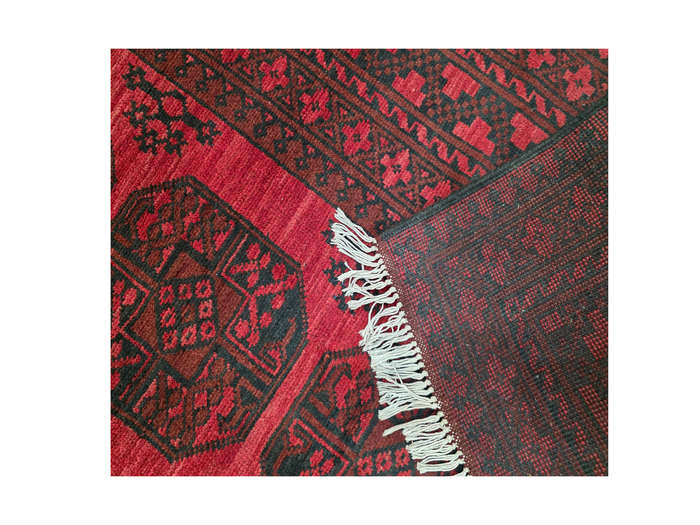 Elephant foot design Red Afghan Hand-knotted Carpet 247 x 163cm