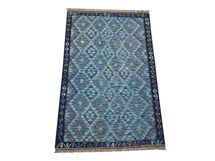 Blue Handwoven woolen Kilim Rug 200 x 134cm