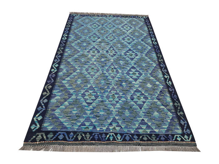 Blue Handwoven woolen Kilim Rug 200 x 134cm
