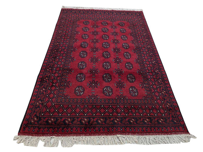 Red Afghan Bukhara Design Carpet 180 x 120 CM