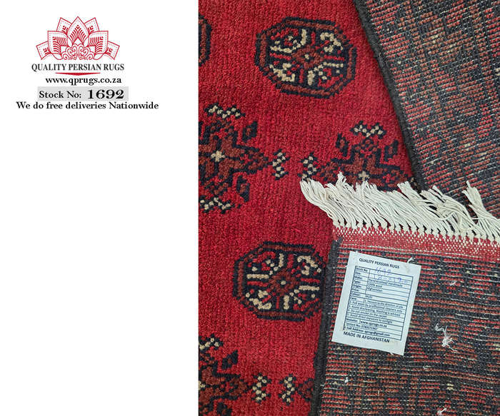 Red Afghan Bukhara Design Carpet 180 x 120 CM
