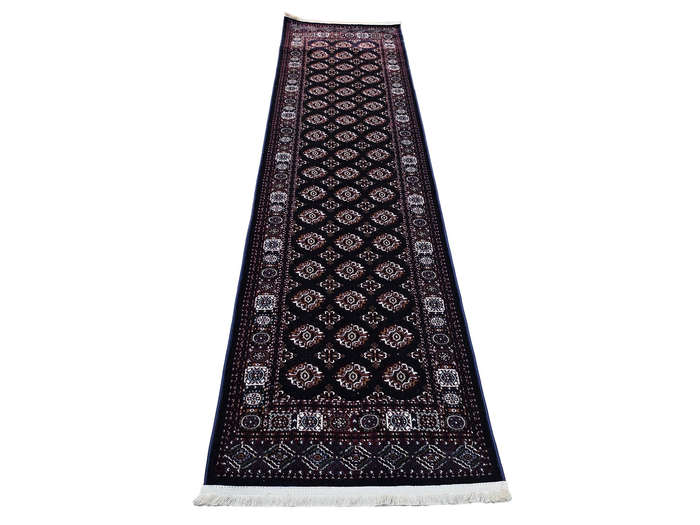 Navy Bukhara Design Machine Made Runner 300 x 80 CM